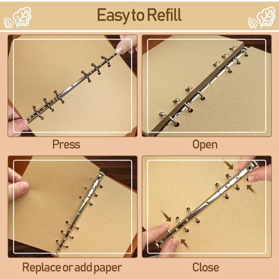 Joy & Inspiration PU Leder Notizbuch Vintage Nachfüllbar Gebunden Schönes Reisetagebuch Tagebuch Ringbuch Skizzenbuch Vintage Notizbuch (A5 Grün, Grün)