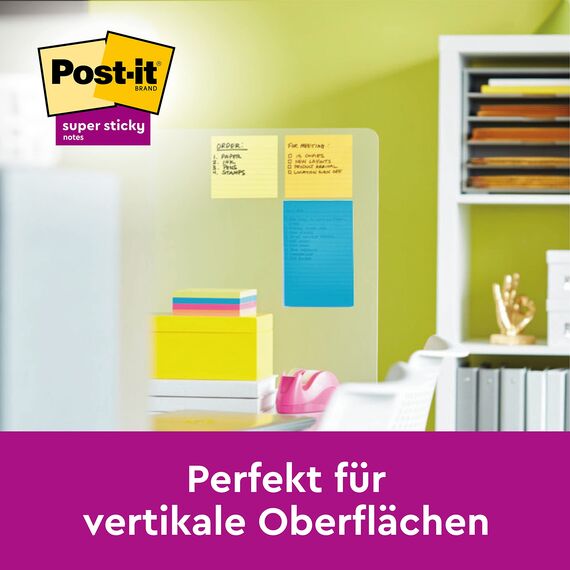 Post-it Super Sticky Large Notes, Packung mit 4 linierten Blöcken, 45 Blatt pro Block, 152 mm x 101 mm, Farben: Grün, Gelb, Orange, Pink, Haftnotizen für Notizen, To-Do-Listen und Erinnerungen