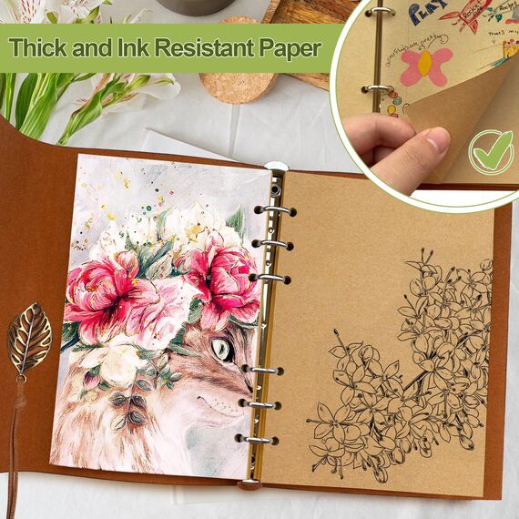 Joy & Inspiration PU Leder Notizbuch Braun Vintage Nachfüllbar Gebunden Schönes Reisetagebuch Tagebuch Ringbuch Skizzenbuch Vintage Notizbuch (A5 Hellgrün, Hellgrün)