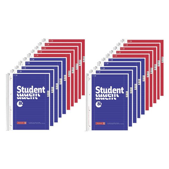 Brunnen 10 Collegeblöcke Student A4 Lineatur 27, liniert 80 Blatt + 10 Collegeblöcke Student A4 Lineatur 28 kariert, 80 Blatt weiß (20 Blöcke)