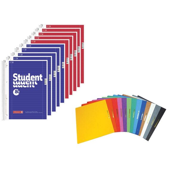 Brunnen 10 Collegeblöcke 5X liniert, 5X kariert und 13 Papphefter