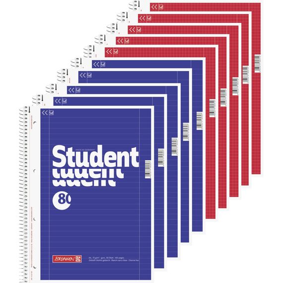 Collegeblöcke Student A4 Lineatur 27, liniert 80 Blatt + 5 Brunnen Collegeblöcke 28 kariert , weiß