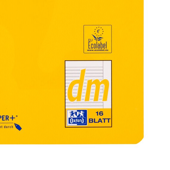 Oxford Schulheft A4, 16 Blatt, Lineatur dm 11 (liniert mit gepunkteter Hilfslinie & weißem Rand rechts), 15 Stück