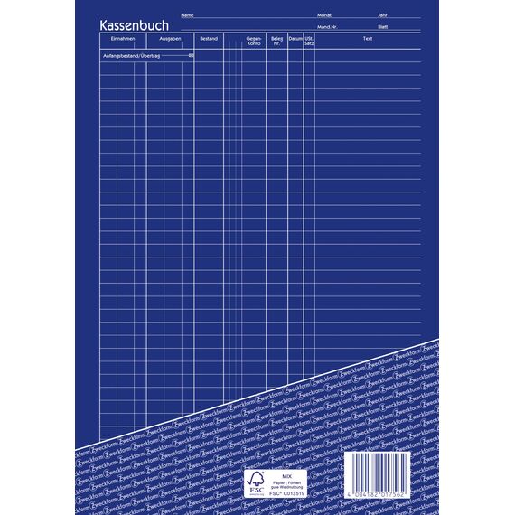 AVERY Zweckform 1756 Kassenbuch (A4, 2x40 Blatt, selbstdurchschreibend, nach Steuerschiene 300, EDV-gerechte Datenerfassung, von Rechtsexperten geprüft, für DE, ordnungsgemäße Buchführung) weiß/gelb