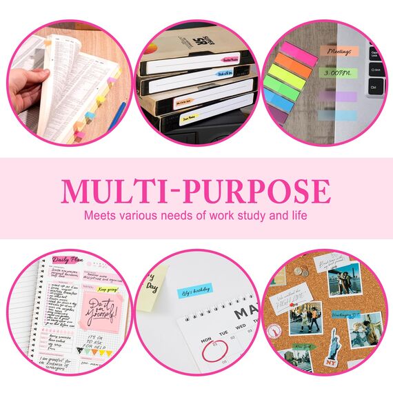 Hanyousheng 2400 Stück Haftnotizen Set, 8 Farben Klebezettel, Sticky Notes, Seitenmarker selbstklebend, repositionierbare und beschreibbare Lesezeichen für Büro, Schule, Studium