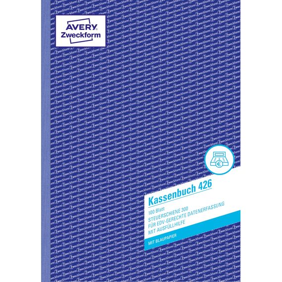 AVERY Zweckform 426 Kassenbuch (A4, 100 Blatt, 1 Blatt Blaupapier, nach Steuerschiene 300, EDV-gerechte Datenerfassung, von Rechtsexperten geprüft, für DE, ordnungsgemäße Buchführung) weiß