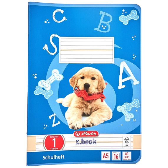 herlitz Schulheft x.book A5, Lineatur 1, 1. Klasse, liniert, farbig hinterlegt, 16 Blatt, 10 Stück