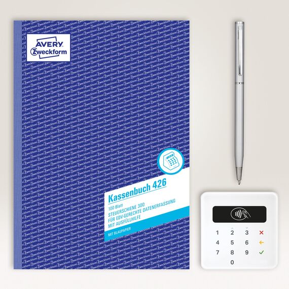 AVERY Zweckform 426 Kassenbuch (A4, 100 Blatt, 1 Blatt Blaupapier, nach Steuerschiene 300, EDV-gerechte Datenerfassung, von Rechtsexperten geprüft, für DE, ordnungsgemäße Buchführung) weiß