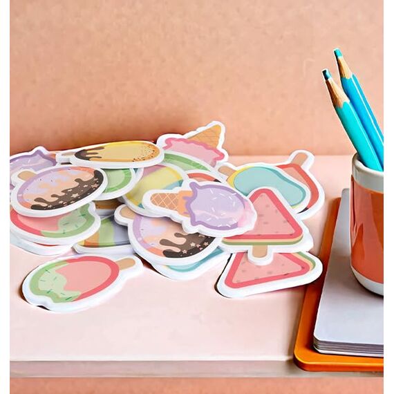 24 Paket Haftnotizen Kinder, 720 Blatt Sticky Notes, Süße Eiscreme Haftnotizzettel, Kleine Haftnotizblock, Klebezettel Büronotizen für Sommerferien Geschenk Lehrer Kollegen Party Taschen Füller