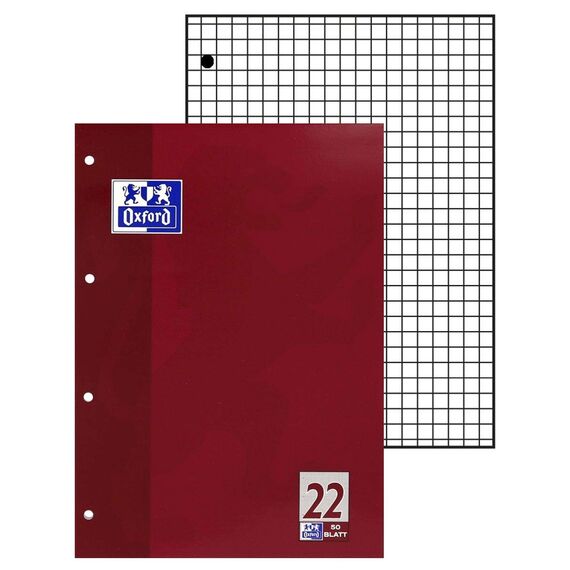 Oxford Schule Schulblock A4 kariert, Lineatur 22, 50 Blatt, kopfgeleimt, 5 Stück