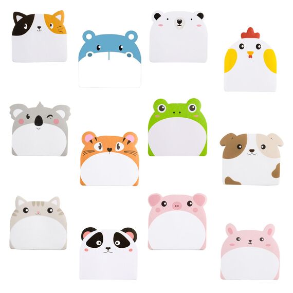 24 Paket Bunt Cartoon Tiere Haftnotizen Klebezettel, Sticky Notes, Selbstklebende Haftnotizzettel, Süße Klein Büronotizen für Büro Schule Haus, Party Kindergeburtstag Gastgeschenke