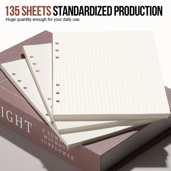 3 Packungen A5 Papier Gepunktet, FANDAMEI 6 Löcher 135 Blätter A5 Nachfüllpapier Nachfüllbare Refill Paper Nachfülleinlagen für A5 Notizbuch, Tagbuch, Skizze, Malerei