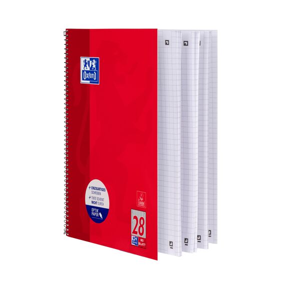 Oxford Collegeblock A4 kariert, mit Doppelrand, 80 Blatt, rot, 10 Stück