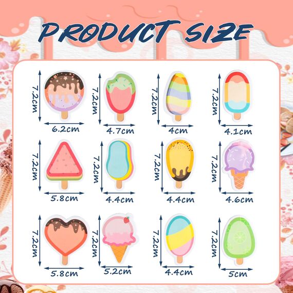 24 Paket Haftnotizen Kinder, 720 Blatt Sticky Notes, Süße Eiscreme Haftnotizzettel, Kleine Haftnotizblock, Klebezettel Büronotizen für Sommerferien Geschenk Lehrer Kollegen Party Taschen Füller