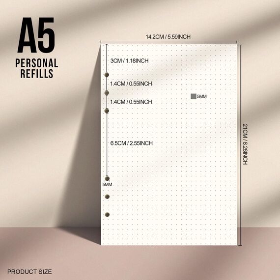 3 Packungen A5 Papier Gepunktet, FANDAMEI 6 Löcher 135 Blätter A5 Nachfüllpapier Nachfüllbare Refill Paper Nachfülleinlagen für A5 Notizbuch, Tagbuch, Skizze, Malerei