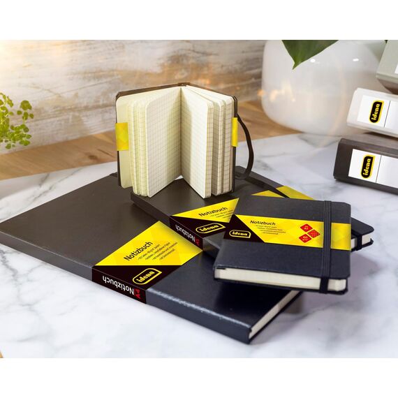 Idena 209283 - Notizbuch DIN A7, kariert, Papier cremefarben, 192 Seiten, 80 g/m², Hardcover in Schwarz