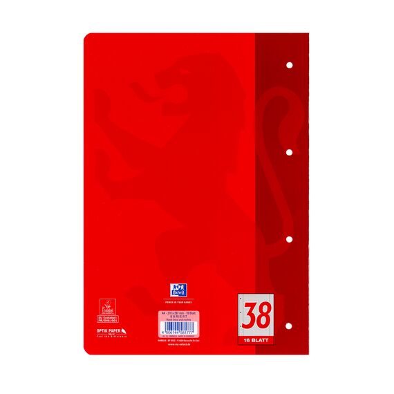 Oxford Schulheft A4, 16 Blatt, Lineatur 38, kariert, gelocht, 15 Stück