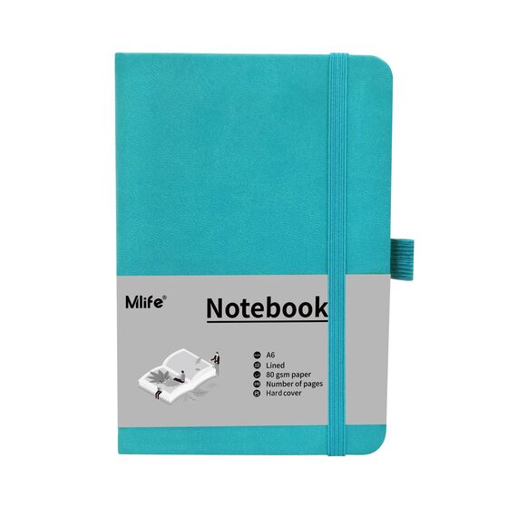 Mlife A6 Klein Journal Notizbuch, 192 Seiten, A6 Notizbücher Mini Hardcover mit elastischem Verschlussband und Falttasche (Türkis)