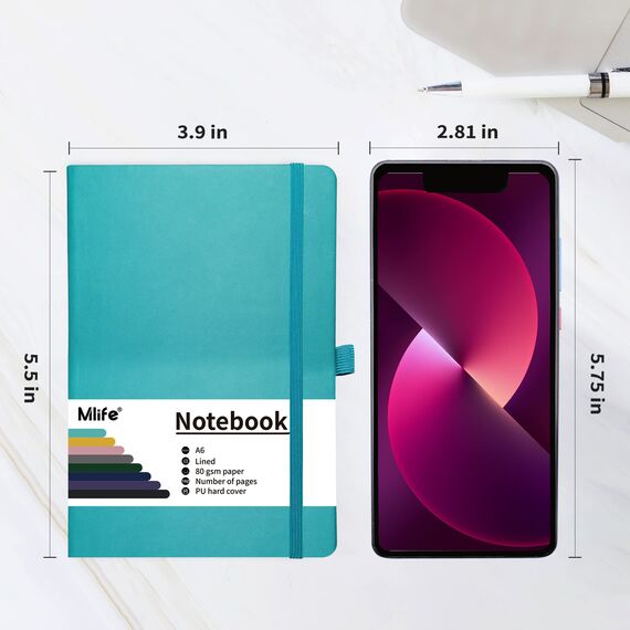 Mlife 3Pack A6 Klein Journal Notizbuch, 192 Seiten, A6 Notizbücher Mini Hardcover mit elastischem Verschlussband und Falttasche (Türkis)…