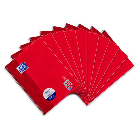 Oxford Collegeblock A4 kariert, mit Doppelrand, 80 Blatt, rot, 10 Stück