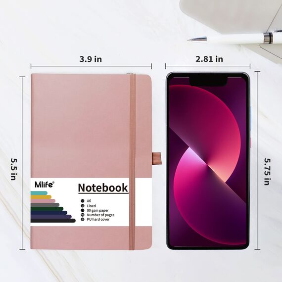 Mlife 3 Pack A6 Klein Journal Notizbuch, 192 Seiten, A6 Notizbücher Mini Hardcover mit elastischem Verschlussband und Falttasche (Rosa)…
