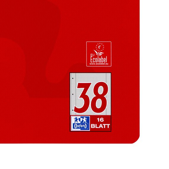 Oxford Schulheft A4, 16 Blatt, Lineatur 38, kariert, gelocht, 15 Stück