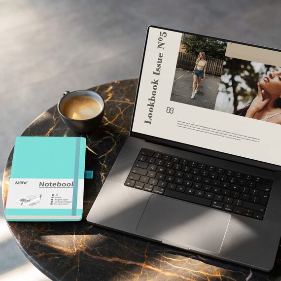 Mlife A6 Klein Journal Notizbuch, 192 Seiten, A6 Notizbücher Mini Hardcover mit elastischem Verschlussband und Falttasche (Türkis)