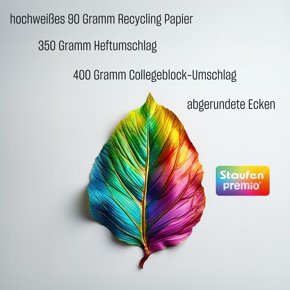 Staufen premio Schreiblernheft - 4 Hefte je 16 Blatt, DIN A4, Lineatur 2 (4/4/4mm liniert, farbig hinterlegte Lineatur), 90 g/m² Recyclingpapier, runde Ecken verhindern „Eselsohren“