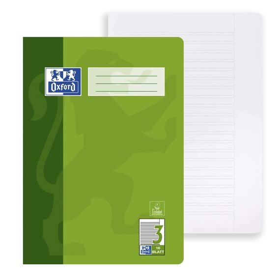 Oxford Schulheft A4, 16 Blatt, Lineatur 3, liniert mit Rand, 15 Stück