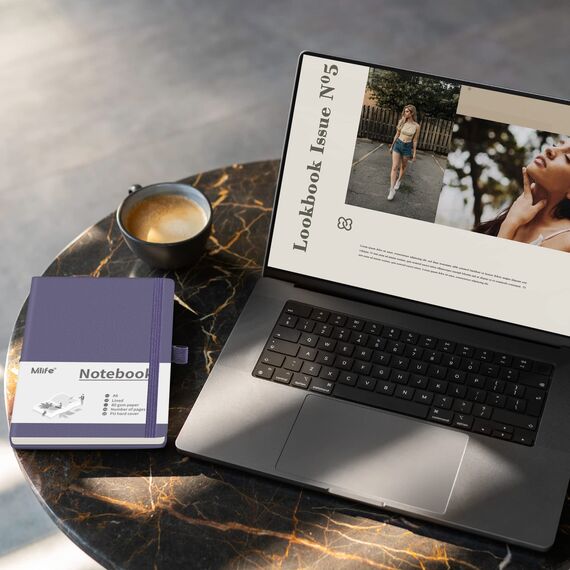 Mlife A6 Klein Journal Notizbuch, 192 Seiten, A6 Notizbücher Mini Hardcover mit elastischem Verschlussband und Falttasche(Lila)