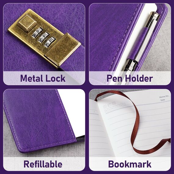 WEMATE Tagebuch mit Schloss, A5 PU-Leder-Tagebuch, 240 Seiten, Vintage, passwortgeschütztes Notizbuch mit Stift und Geschenkbox, Planer, Organizer für Damen und Herren, 21,8 x 14,7 cm