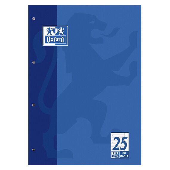 Oxford Schule Schulblock A4 liniert mit Rand, Lineatur 25, 50 Blatt, kopfgeleimt, 5 Stück