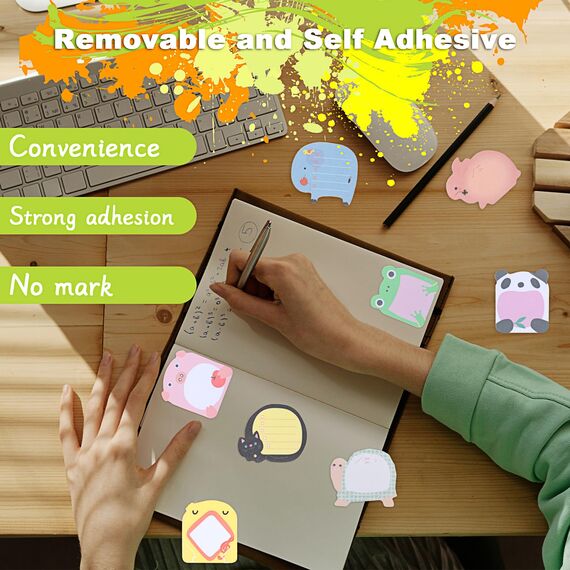 Bunt Cartoon Tiere Haftnotizen, 24 Paket Süße Sticky Notes, Selbstklebende Haftnotizzettel, Klein Büronotizen für Party Taschen Füller Kinder Geschenke, Büro Schule Haus Kühlschrank