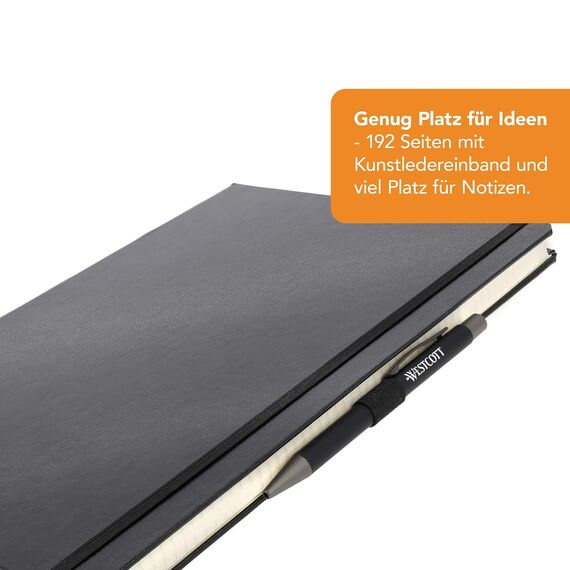 Westcott Notizbuch DIN A4 kariert | 192 Seiten im edlen Hardcover-Einband | 80 g/m² nachhaltiges FSC-Mix Papier | mit Innentasche, Lesezeichen, Gummizug und Stifthalter | E-1744829 00