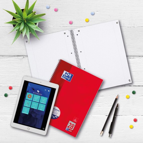 Oxford Collegeblock A4 kariert, mit Doppelrand, 80 Blatt, rot, 5 Stück