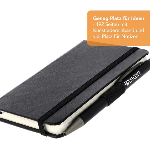 Westcott Notizbuch DIN A6 kariert | 192 Seiten im edlen Hardcover-Einband | 80 g/m² nachhaltiges FSC-Mix Papier | mit Innentasche, Lesezeichen, Gummizug und Stifthalter | E-744843 00