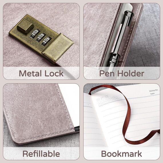 WEMATE Tagebuch mit Schloss, A5 PU Leder Journal mit Schloss 240 Seiten, Vintage Lock Journal mit Stift & Geschenkbox, abschließbares Tagebuch für Frauen & Männer, 8.6x5.8in Rosa