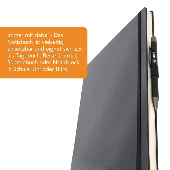 Westcott Notizbuch DIN A4 kariert | 192 Seiten im edlen Hardcover-Einband | 80 g/m² nachhaltiges FSC-Mix Papier | mit Innentasche, Lesezeichen, Gummizug und Stifthalter | E-1744829 00