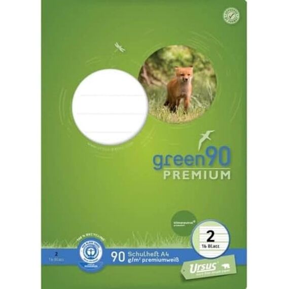 Staufen Green Schreiblernheft - DIN A4, Lineatur 2 (4/4/4mm liniert, farbig hinterlegte Lineatur), 16 Blatt, premiumweißes 90g/m² Recyclingpapier, runde Ecken verhindern „Eselsohren“, 1 Stück