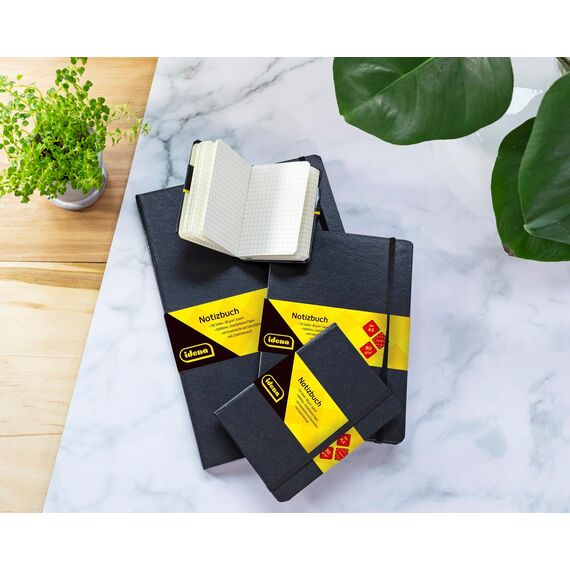 Idena 209282 - Notizbuch DIN A6, kariert, Papier cremefarben, 192 Seiten, 80 g/m², Hardcover in schwarz, 1 Stück (Packung mit 5)