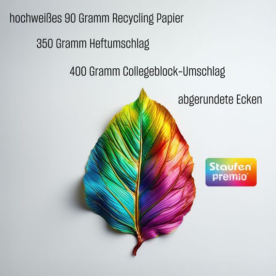Staufen premio Schulheft - 5 Hefte je 16 Blatt, DIN A4, Lineatur 29 (5 x 9 mm rautiert mit RL), 90 g/m² Recyclingpapier