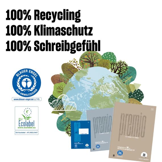 Staufen premio Schulheft - 5 Hefte je 16 Blatt, DIN A4, Lineatur 29 (5 x 9 mm rautiert mit RL), 90 g/m² Recyclingpapier