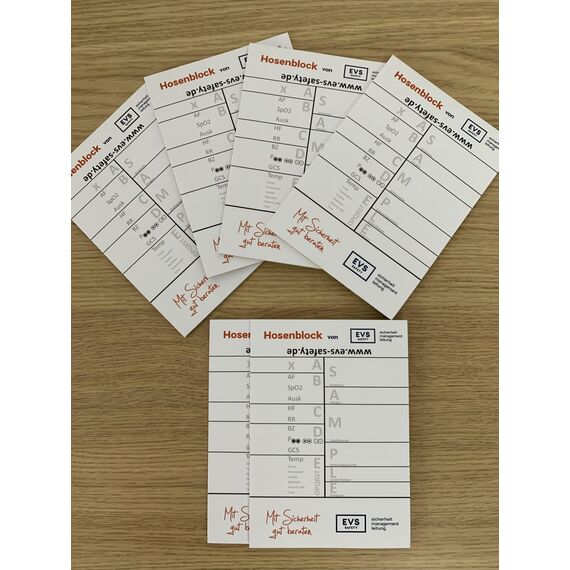 10x Hosenblock für den Rettungsdienst mit ABCDE-Schema – Kompakte Blöcke im DIN A6-Format | Klar strukturiert für schnelle Dokumentation | Paket mit 10 Blöcken | Ideal für Notfalleinsätze