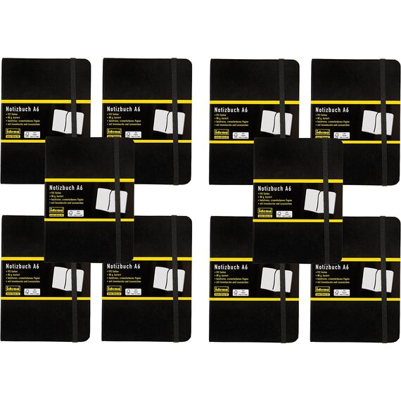 Idena 209282 - Notizbuch DIN A6, kariert, Papier cremefarben, 192 Seiten, 80 g/m², Hardcover in Schwarz (Notizbuch, 10x DIN A6)