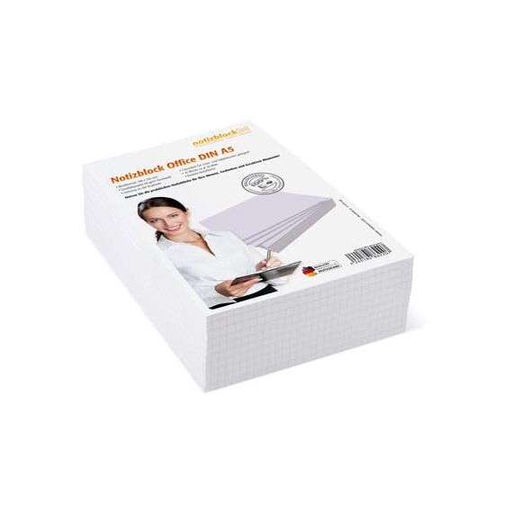 Notizblöcke DIN A5 kariert, 10er Pack, 50 Blatt je Block, 80 g/m² Offset weiß, notizblock24