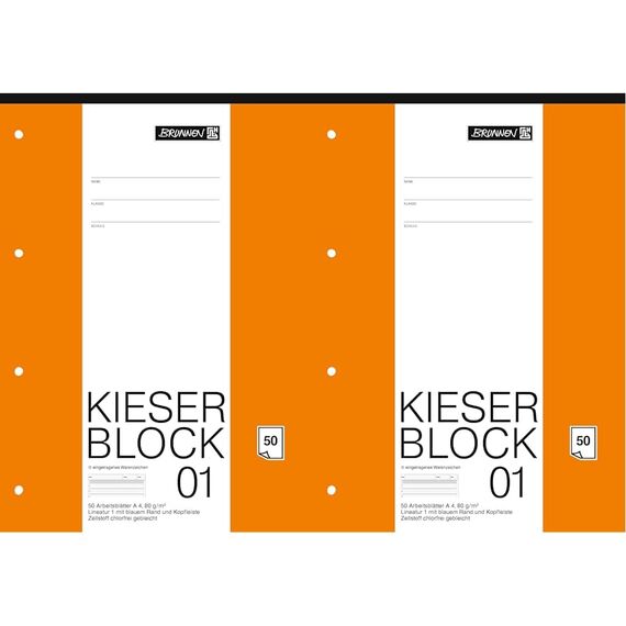 Brunnen 1042941 KIESER-Block Lineatur 1 (A4, 50 Blatt, gelocht, 80 g/m², Klasse 1) (Packung mit 2)