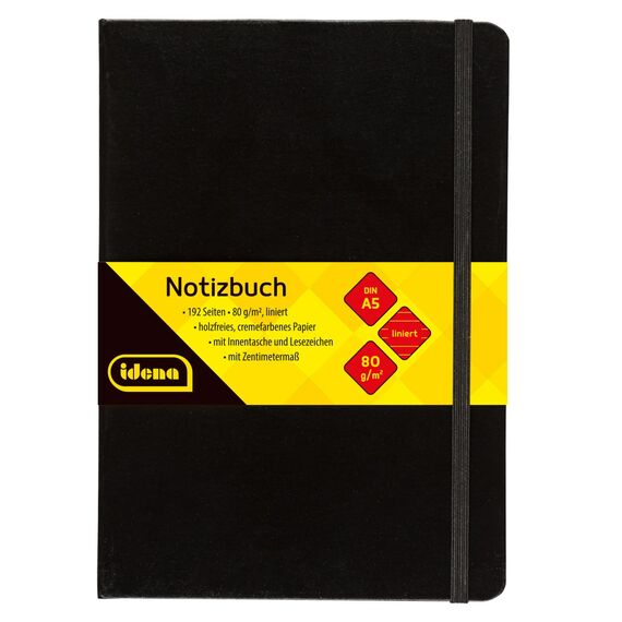 Idena 209284 - Notizbuch DIN A5, 192 Seiten, 80 g/m², liniert, schwarz