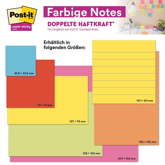 Post-it Super Sticky Notes, Packung mit 24 Blöcken, 90 Blatt pro Block, 76 mm x 76 mm, Farben: Grün, Pink, Blau, Orange - Extra-stark klebende Notizzettel für Notizen, To-Do-Listen und Erinnerungen