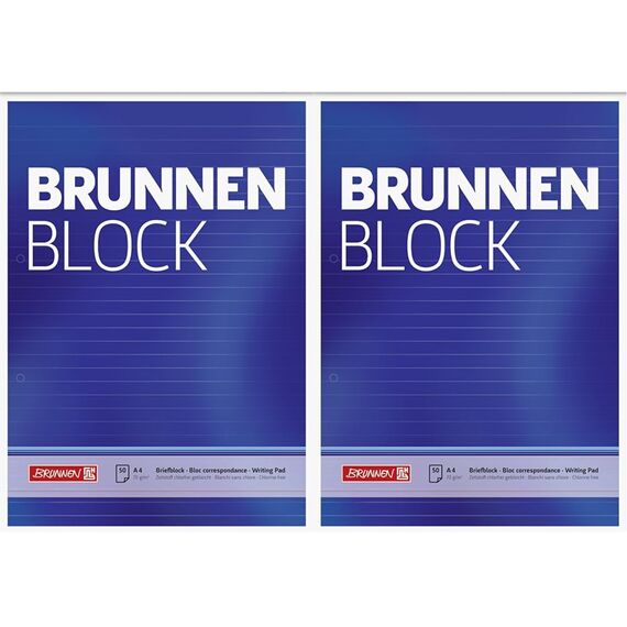 Brunnen Baier & Schneider 1052757 Briefblock/Schreibblock Block (A4, liniert, 50 Blatt, 70 g/m², 2-fach gelocht) (Packung mit 2)