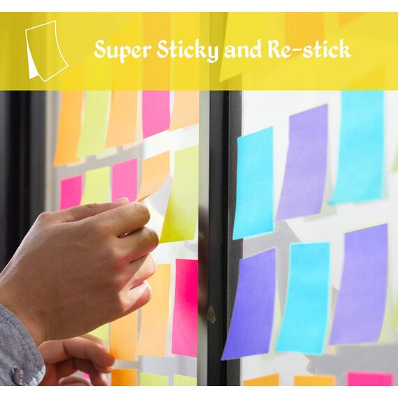 12 Stück Haftnotizen 76x76mm Super Sticky Notes selbstklebende Haftnotizzettel Sticky Notes Klebezettel bunt zettel farbig Notizblöcke für Büro Haus, 1200 Blatt insgesamt, 12 Farben